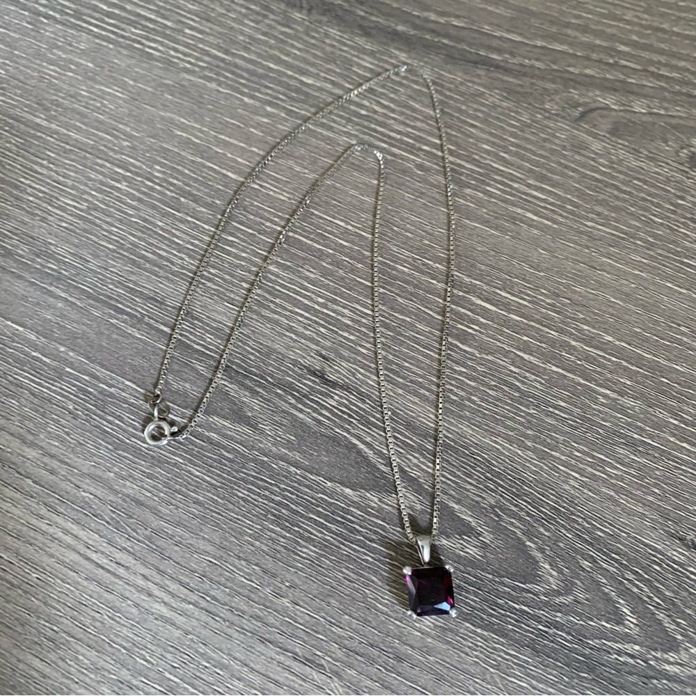 Sterling Silver 925 Purple Spinel Gemstone Necklace Faceted